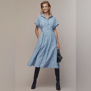 Anthropologie Blue and White Striped Midi Dress